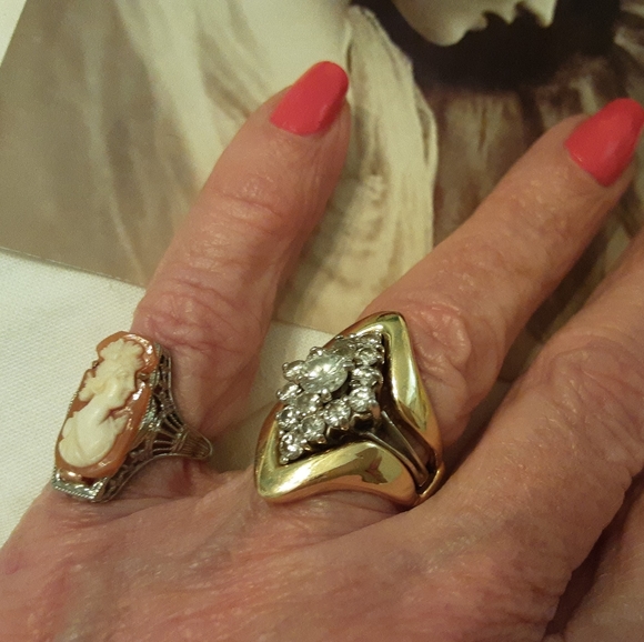 ANTIQUE 14K SOLID GOLD, FILLGREE CAMEO RING, SIZE 3 1/4 - Picture 4 of 16